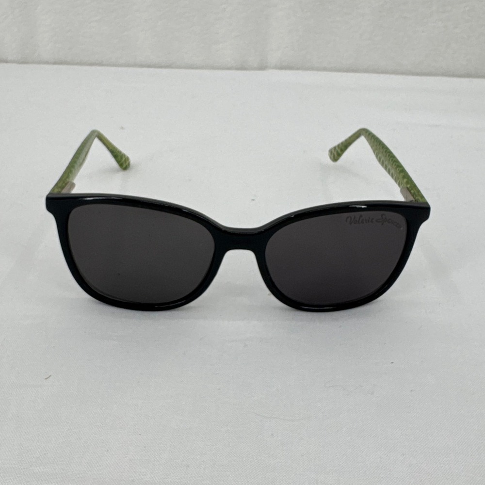 Valerie Spencer Black Sunglasses Green Snake Pattern Temples Womens Retro Style